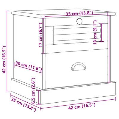 vidaXL Comodino VIGO 42x35x42 cm in Legno Massello di Pino