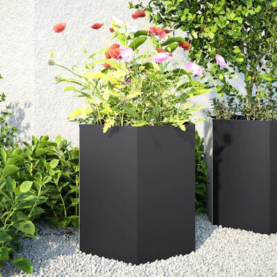 vidaXL Fioriera da Giardino Nera Esagono 46x40x45 cm in Acciaio