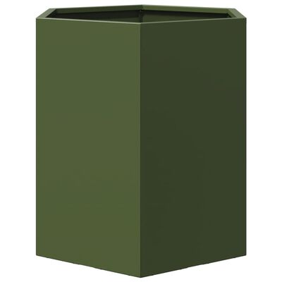 vidaXL Fioriera da Giardino Verde Oliva Esagono 46x40x45 cm Acciaio