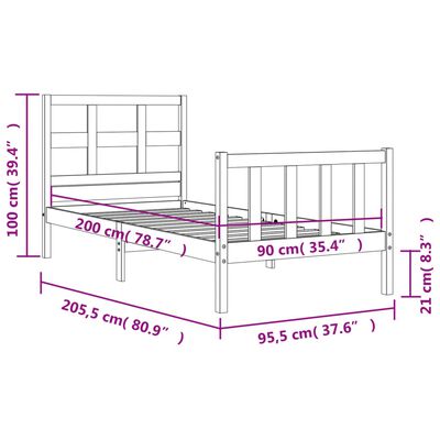 vidaXL Giroletto con Testiera Bianco 90x200 cm in Legno Massello