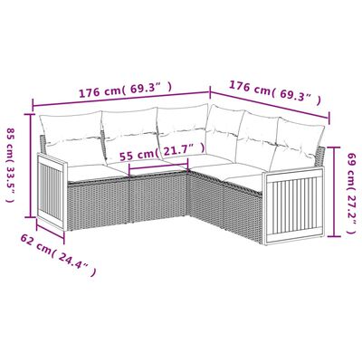 vidaXL Set Divano da Giardino 5 pz con Cuscini Beige in Polyrattan