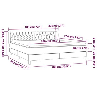 vidaXL Giroletto a Molle con Materasso Grigio Chiaro 180x200cm Velluto