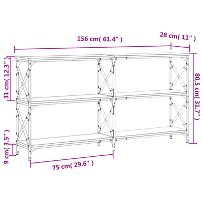 vidaXL Tavolo Consolle Grigio Sonoma 156x28x80,5 cm Legno Multistrato