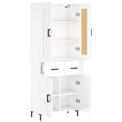 vidaXL Credenza Bianco Lucido 69,5x34x180 cm in Legno Multistrato