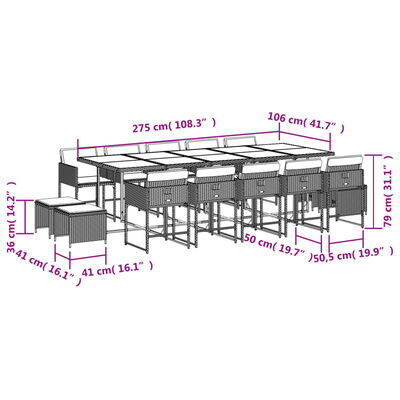 vidaXL Set Pranzo da Giardino 15 pz con Cuscini Beige Misto Polyrattan