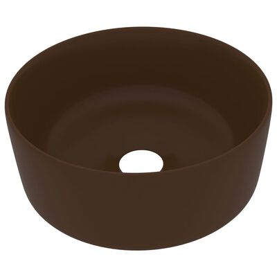 vidaXL Lavandino Lusso Rotondo Marrone Scuro Opaco 40x15cm in Ceramica