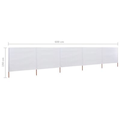 vidaXL Paravento a 5 Pannelli in Tessuto 600x160 cm Bianco Sabbia