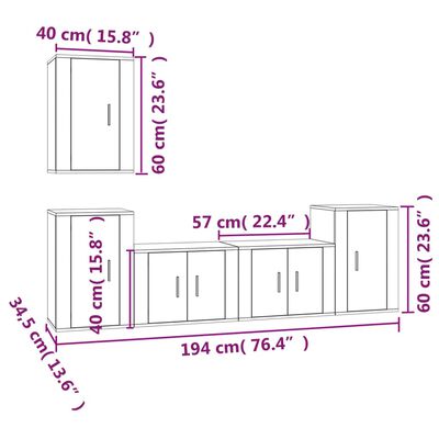 vidaXL Set di Mobili Porta TV 5 pz Bianco in Legno Multistrato