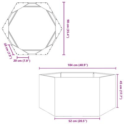 vidaXL Fioriera da Giardino Nera Esagono 104x90x45 cm in Acciaio