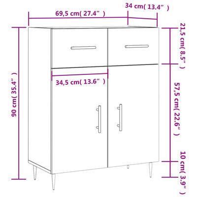 vidaXL Credenza Bianca 69,5x34x90 cm in Legno Multistrato