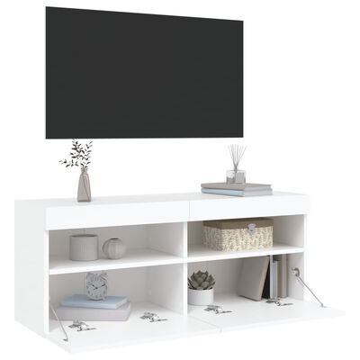 vidaXL Mobile TV a Parete con Luci LED Bianco 100x30x40 cm