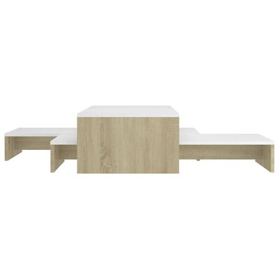 vidaXL Set Tavolini ad Incastro Bianco e Rovere Sonoma 100x100x26,5 cm