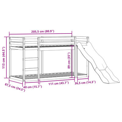 vidaXL Letto a Castello Scivolo e Scala 80x200 cm Legno Massello Pino