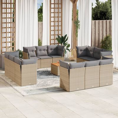 vidaXL Set Divano da Giardino 13 pz con Cuscini Beige in Polyrattan