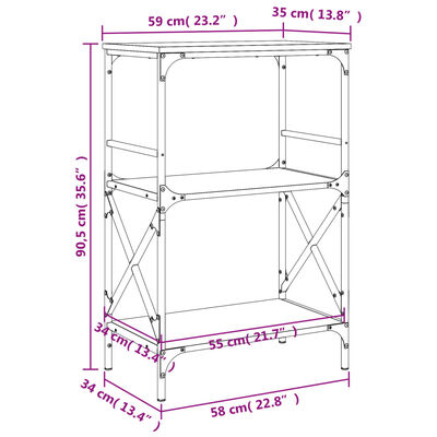 vidaXL Libreria 3 Ripiani Rovere Fumo 59x35x90,5 cm Legno Multistrato