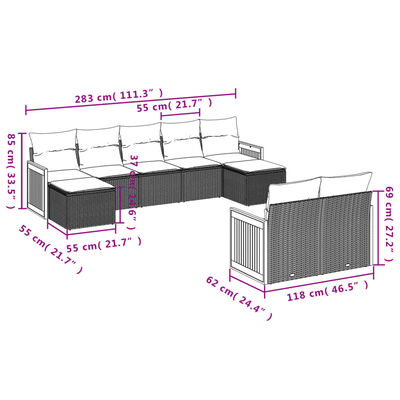 vidaXL Set Divani da Giardino 9 pz con Cuscini Nero in Polyrattan