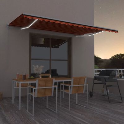 vidaXL Tenda Sole Retrattile Manuale LED 500x300 cm Arancione Marrone