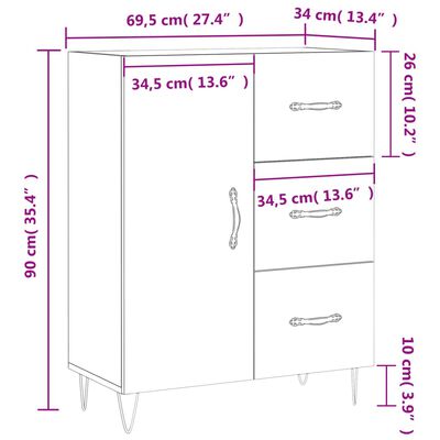 vidaXL Credenza Rovere Fumo 69,5x34x90 cm in Legno Multistrato