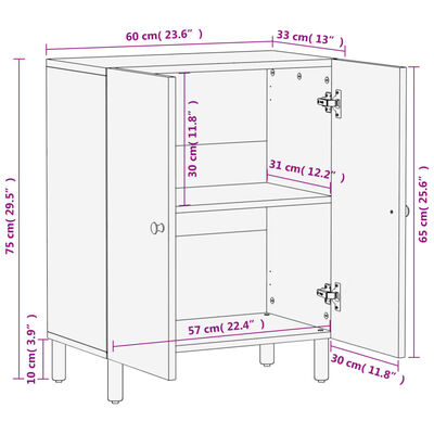 vidaXL Credenza Nera 60x33x75 cm in Legno Massello di Mango