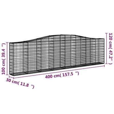 vidaXL Cesti Gabbioni ad Arco 6 pz 400x30x100/120 cm Ferro Zincato