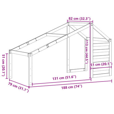 vidaXL Tetto Letto Bambini Marrone Cera 188x82x113 Legno Massello Pino