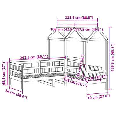 vidaXL Set Dormeuse con Tetto 90x200cm Legno Massello di Pino