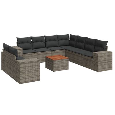 vidaXL Set Divano da Giardino 10 pz con Cuscini Grigio in Polyrattan