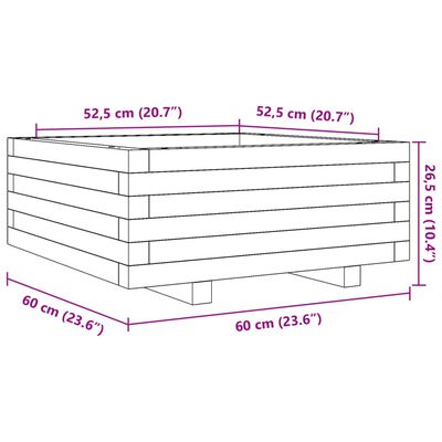 vidaXL Fioriera Giardino Marrone Cera 60x60x26,5cm Legno Massello Pino