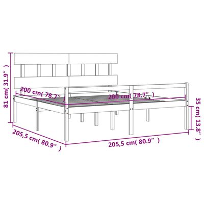 vidaXL Letto per Anziani con Testiera Grigio 200x200 cm Legno Massello