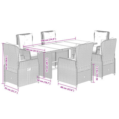 vidaXL Set da Pranzo da Giardino 7 pz Nero con Cuscini in Polyrattan