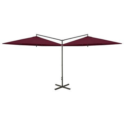 vidaXL Ombrellone Doppio con Palo in Acciaio Rosso Bordeaux 600 cm