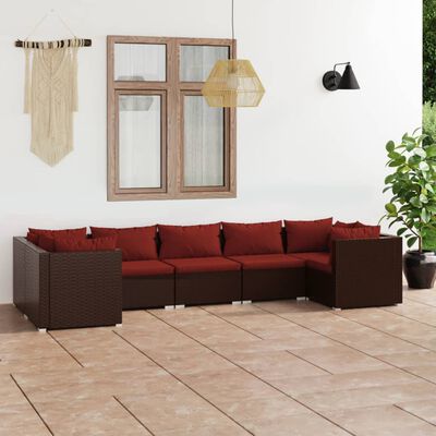 vidaXL Set Divani da Giardino 7 pz con Cuscini in Polyrattan Marrone