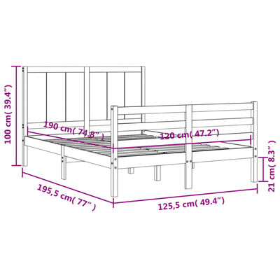 vidaXL Giroletto senza Materasso Ambra Small Double in Legno Massello