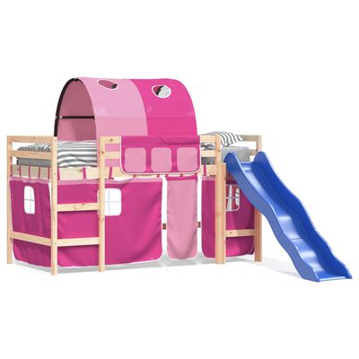 vidaXL Letto a Soppalco con Tunnel Bambini Rosa 90x190cm Massello Pino