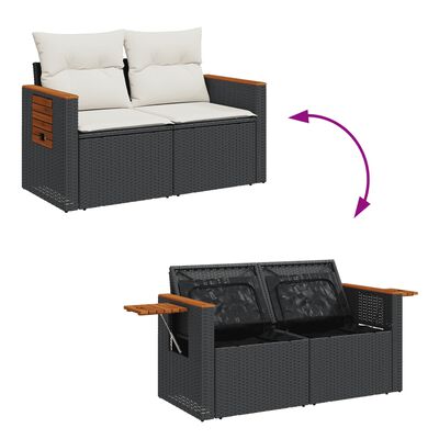 vidaXL Set Divani da Giardino 9 pz con Cuscini Nero in Polyrattan