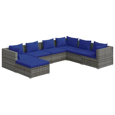 vidaXL Set Divani da Giardino 7 pz con Cuscini in Polyrattan Grigio