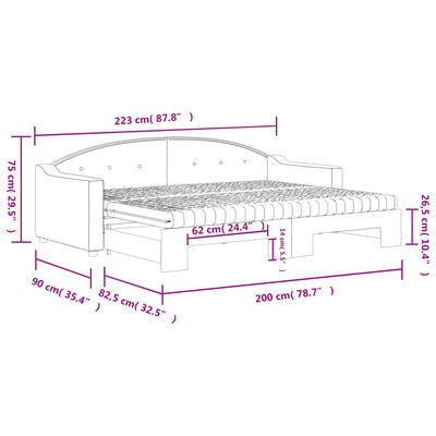 vidaXL Divano Letto Estraibile Materassi Grigio Scuro 80x200cm Tessuto