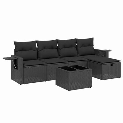 vidaXL Set Divano da Giardino 6 pz con Cuscini Nero in Polyrattan