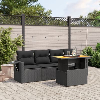 vidaXL Set Divani da Giardino 5 pz con Cuscini in Polyrattan Nero