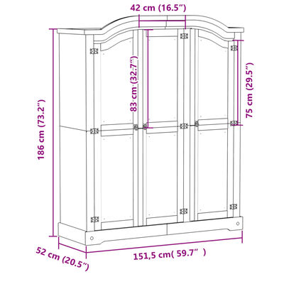 vidaXL Armadio Corona Bianco 151,5x52x186 cm in Legno Massello di Pino