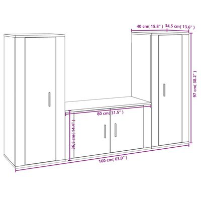 vidaXL Set Mobili Porta TV 3 pz Bianco in Legno Multistrato