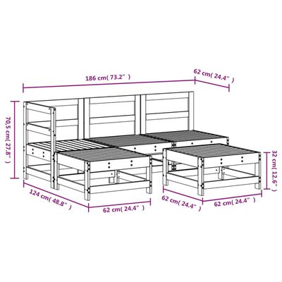 vidaXL Set Salotto da Giardino 5 pz Nero in Legno Massello di Pino