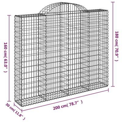 vidaXL Cesto Gabbione ad Arco 200x30x160/180 cm Ferro Zincato