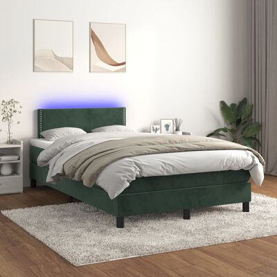 vidaXL Letto a Molle con Materasso e LED Verde Scuro 120x190cm Velluto