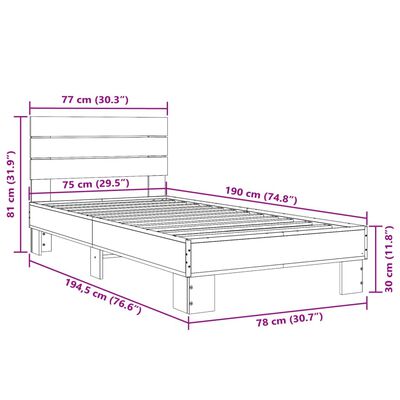 vidaXL Giroletto Rovere Marrone 75x190 cm Legno Multistrato e Metallo