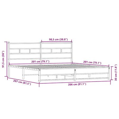 vidaXL Giroletto senza Materaso in Metallo Rovere Sonoma 200x200 cm