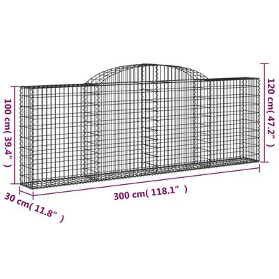 vidaXL Cesti Gabbioni ad Arco 3 pz 300x30x100/120 cm Ferro Zincato