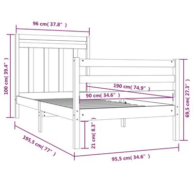 vidaXL Giroletto in Legno Massello 90x190 cm Single