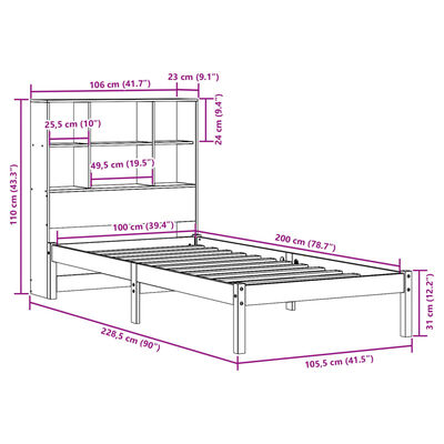 vidaXL Letto Libreria senza Materasso 100x200 cm in Legno di Pino