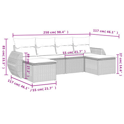 vidaXL Set Divano da Giardino 6 pz con Cuscini Grigio in Polyrattan